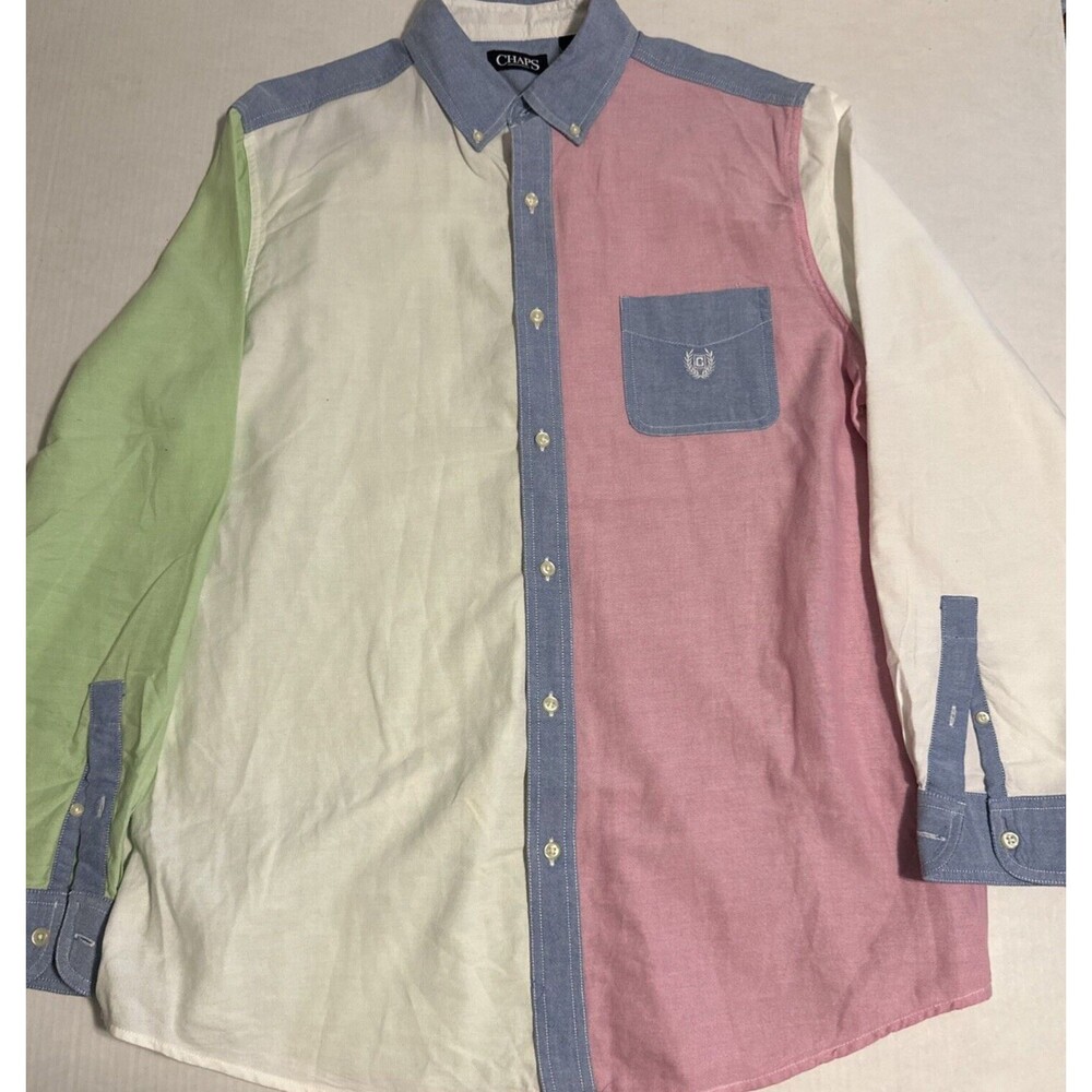 Chaps‎ Men's LARGE Color Block Check Long Sleeve Button Shirt Spring Summer